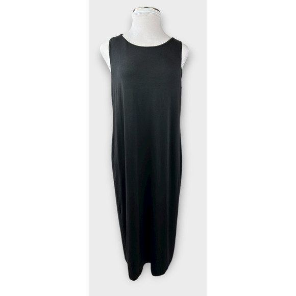 Eileen Fisher Stretch Jersey Knit Round Neck Dress Maxi Sleeveless Black Size XL - Picture 16 of 16